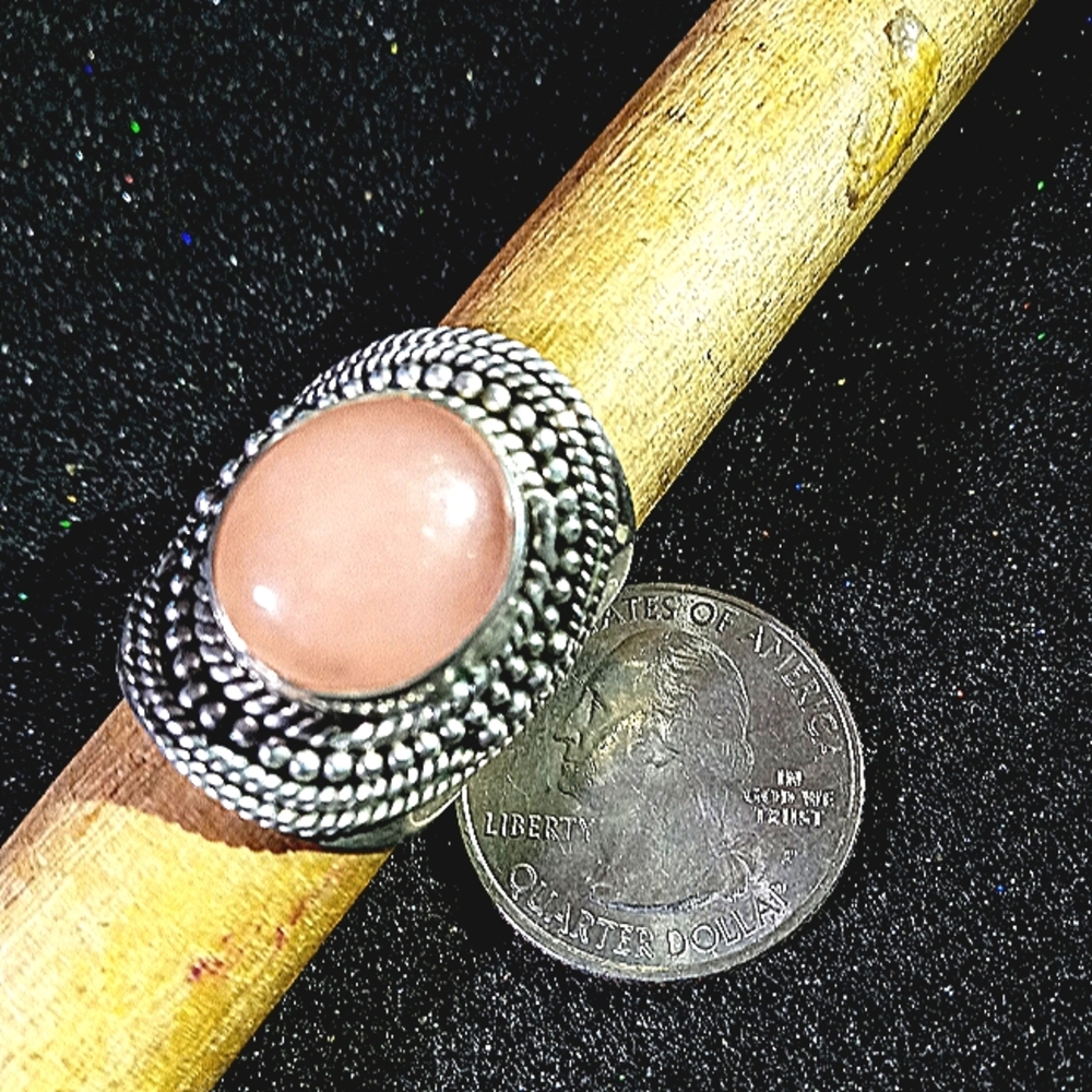 Pink Chalcedony Cabochon & Sterling Silver Ring